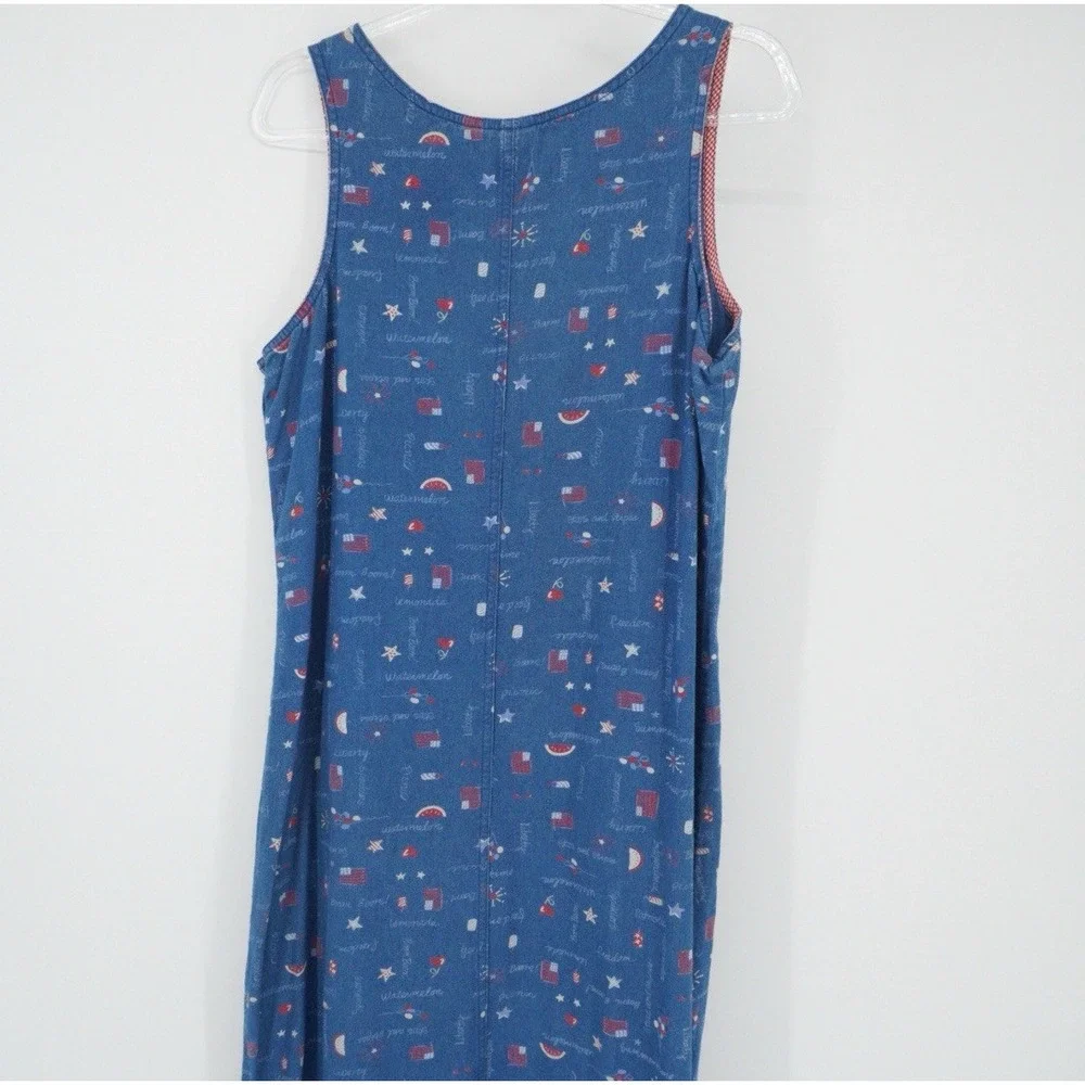 Vintage Koret Denim Maxi Sleeveless Dress Americana 4th Of July Medium